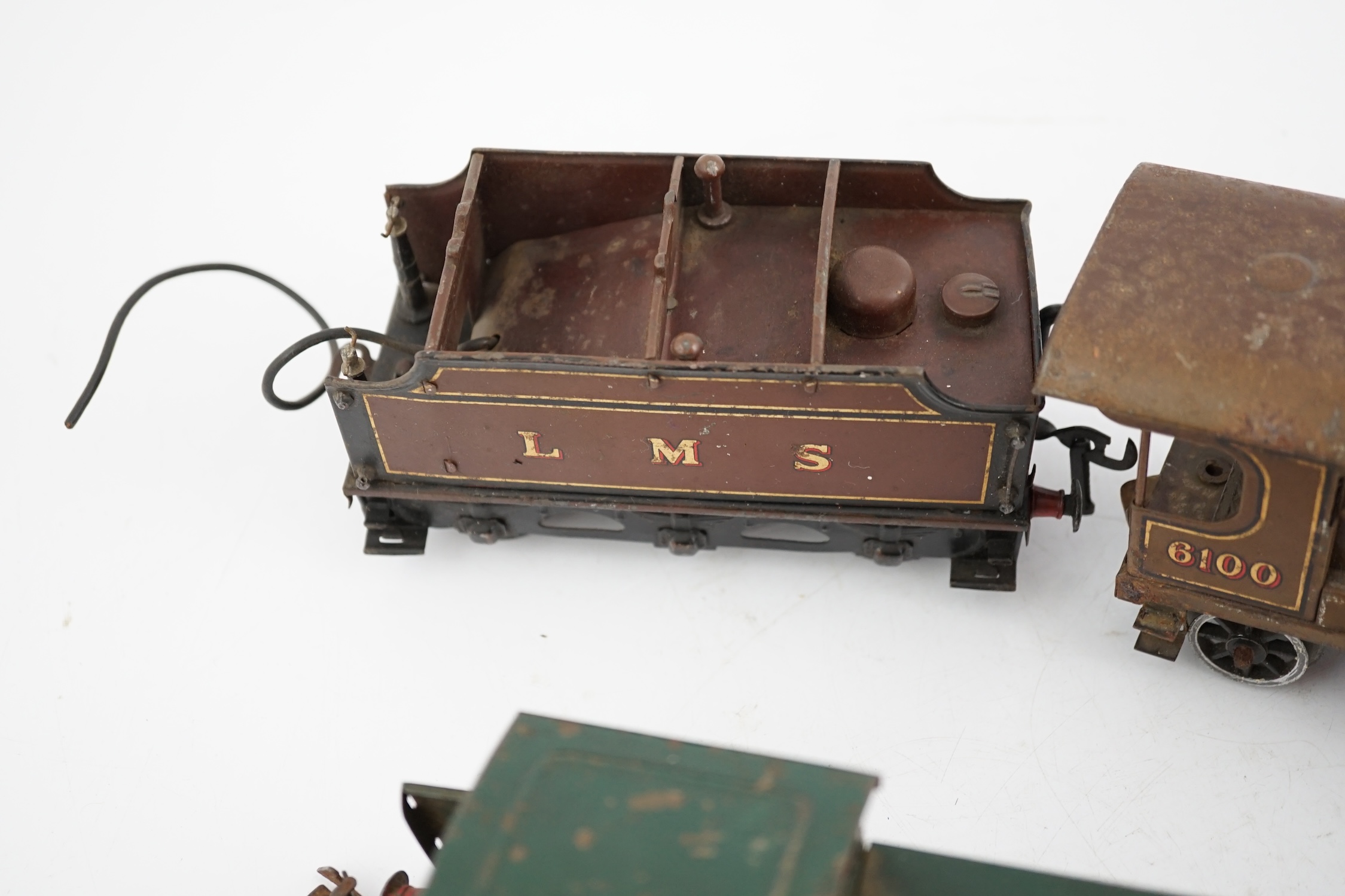 Two Hornby Series 0 gauge tinplate locomotives for 3-rail running; an LMS 4-4-2, Royal Scot 6100, and a Great Western 4-4-4T, 2243 (a.f.)